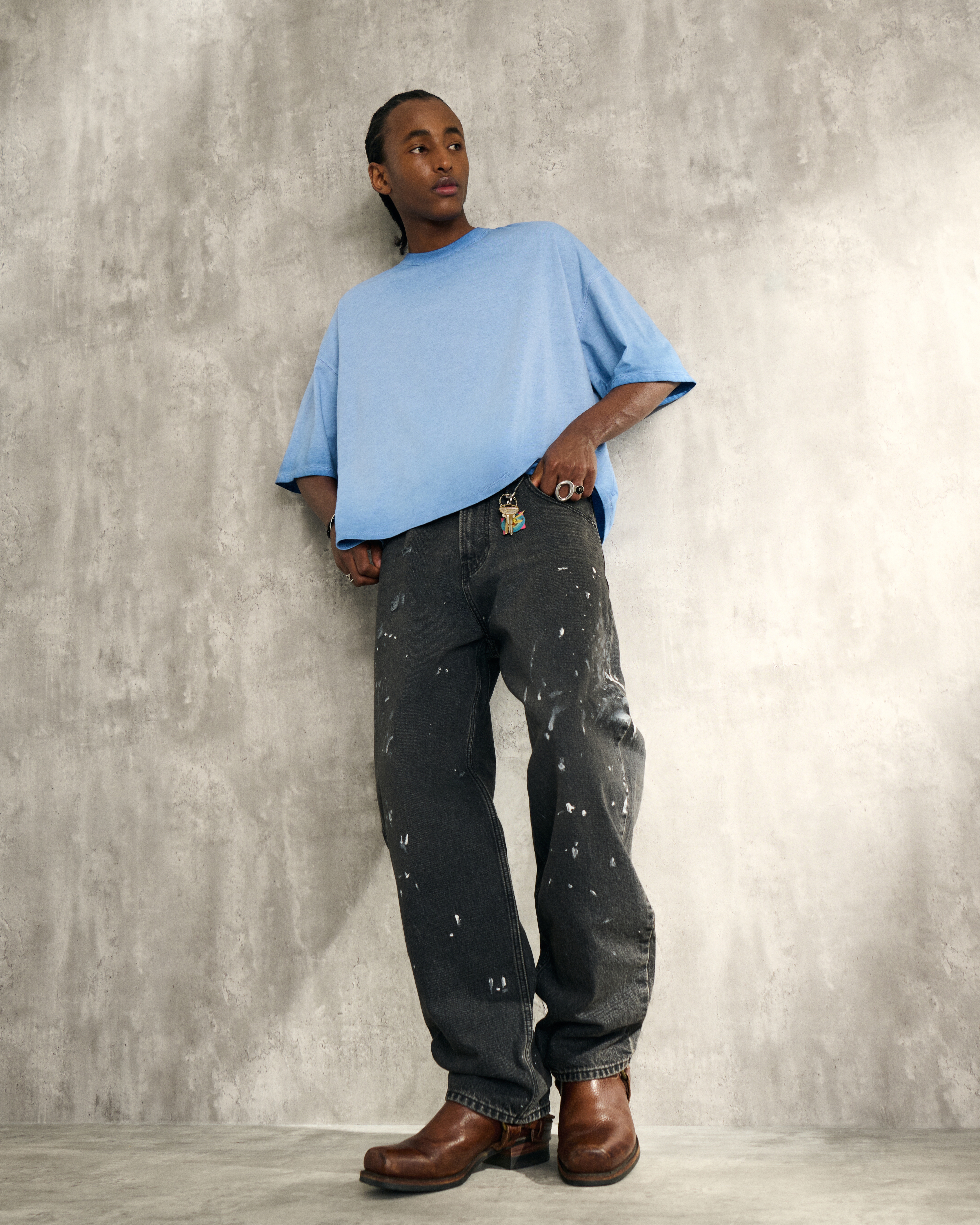 Washed Black Paint Splatter Skater Baggy Jeans