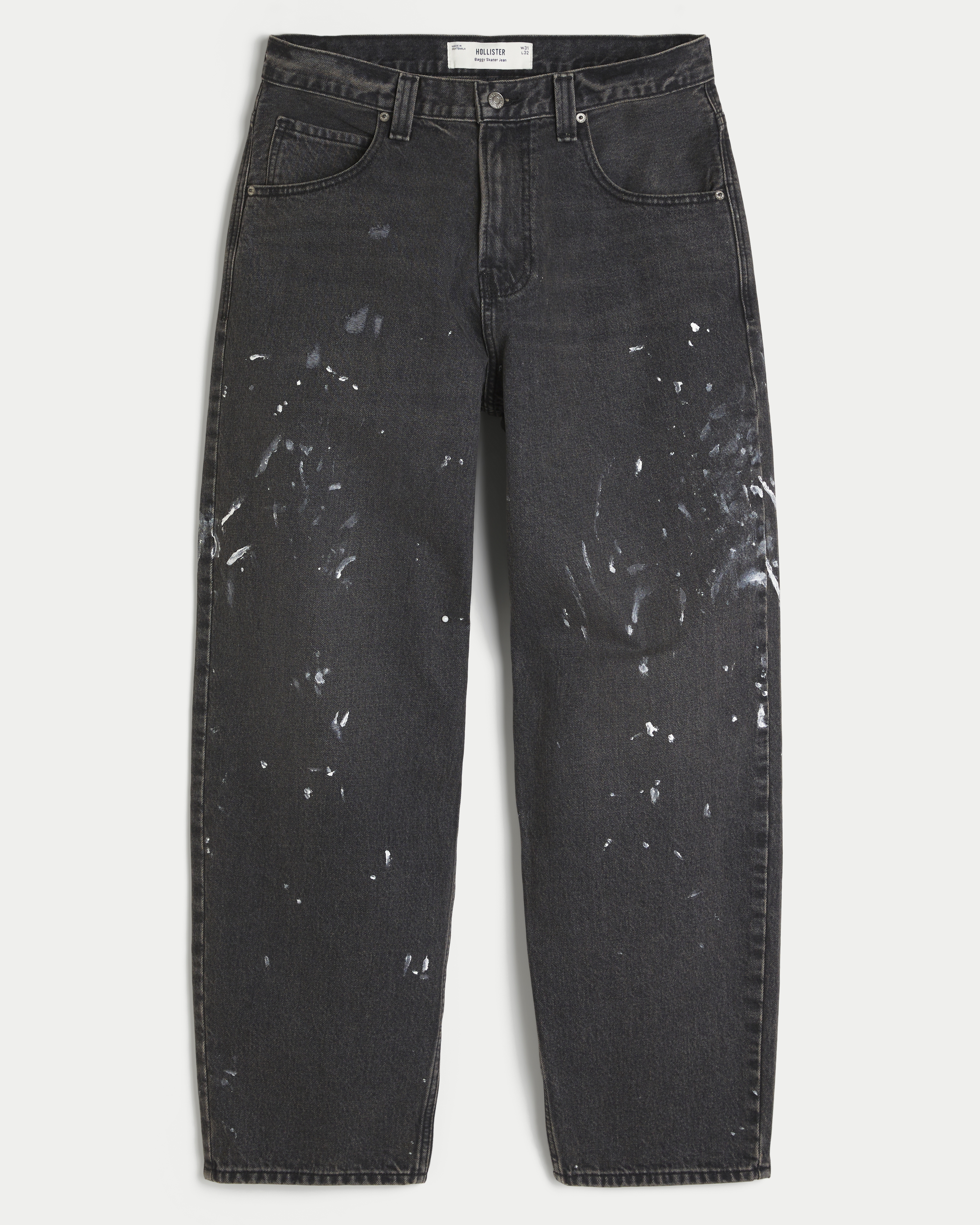 Washed Black Paint Splatter Skater Baggy Jeans