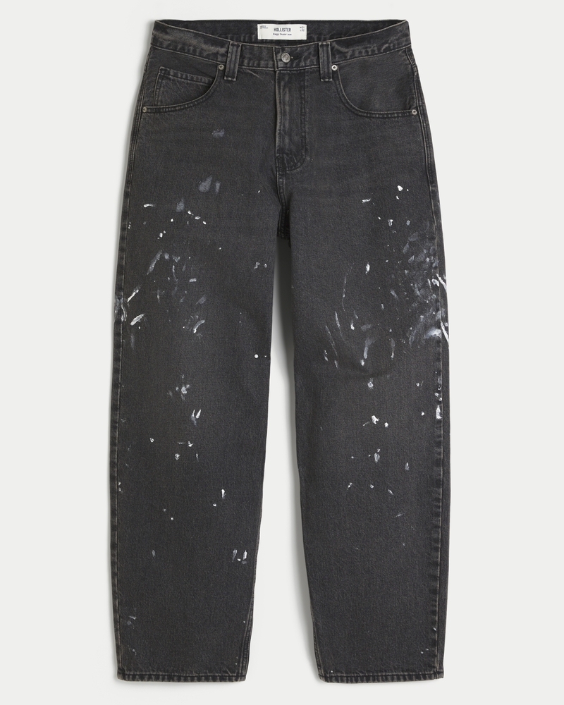 Men's Washed Black Paint Splatter Skater Baggy Jeans Men's Sale