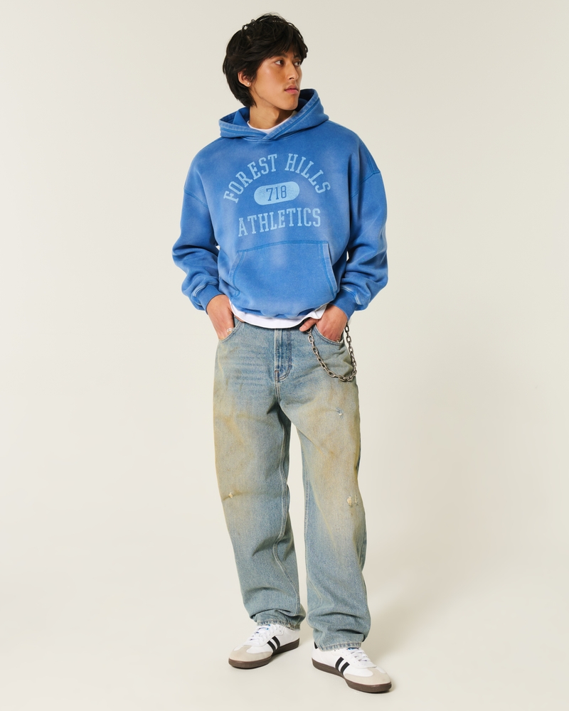 Greased Medium Wash Baggy Skater Jeans