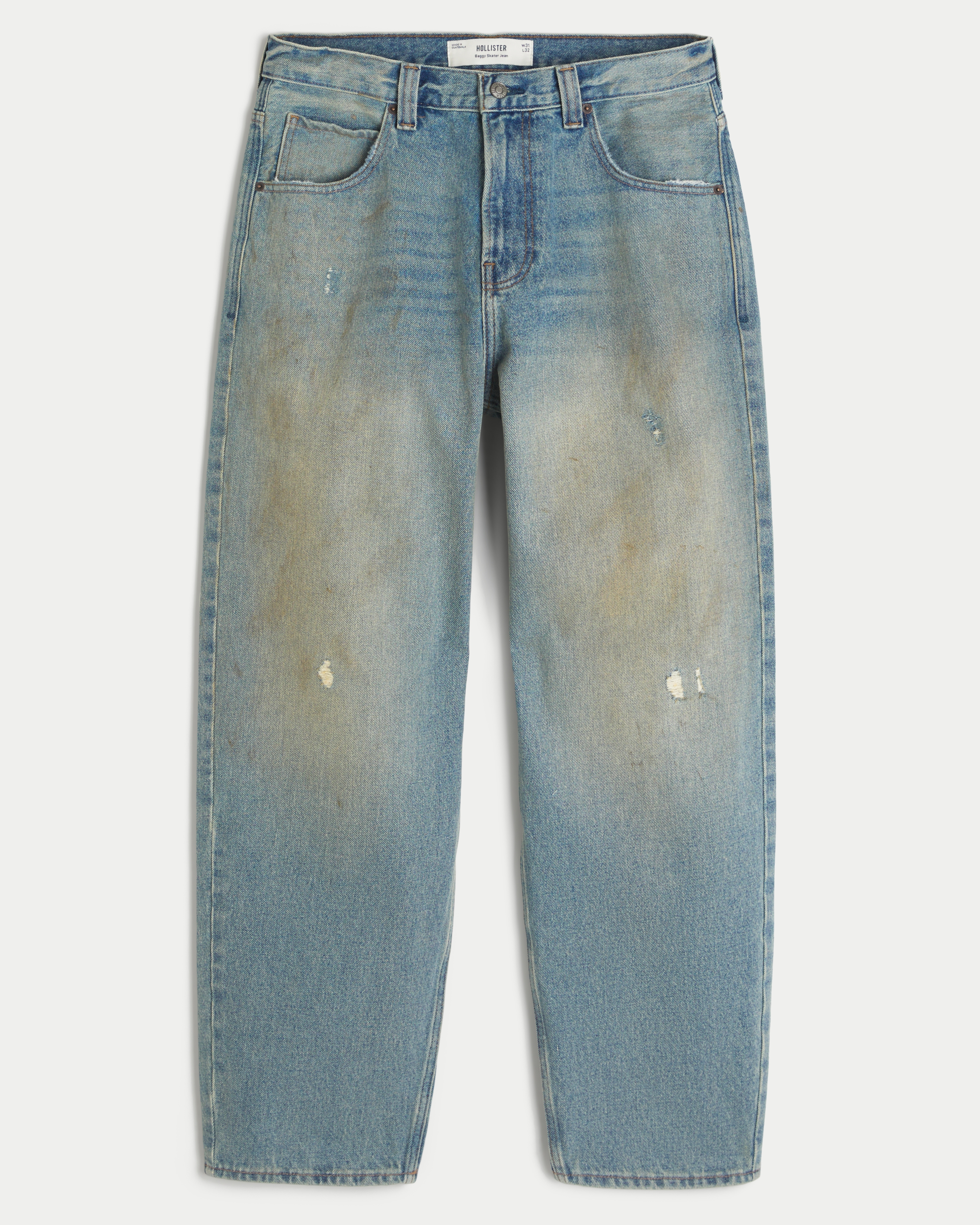 Greased Medium Wash Skater Baggy Jeans