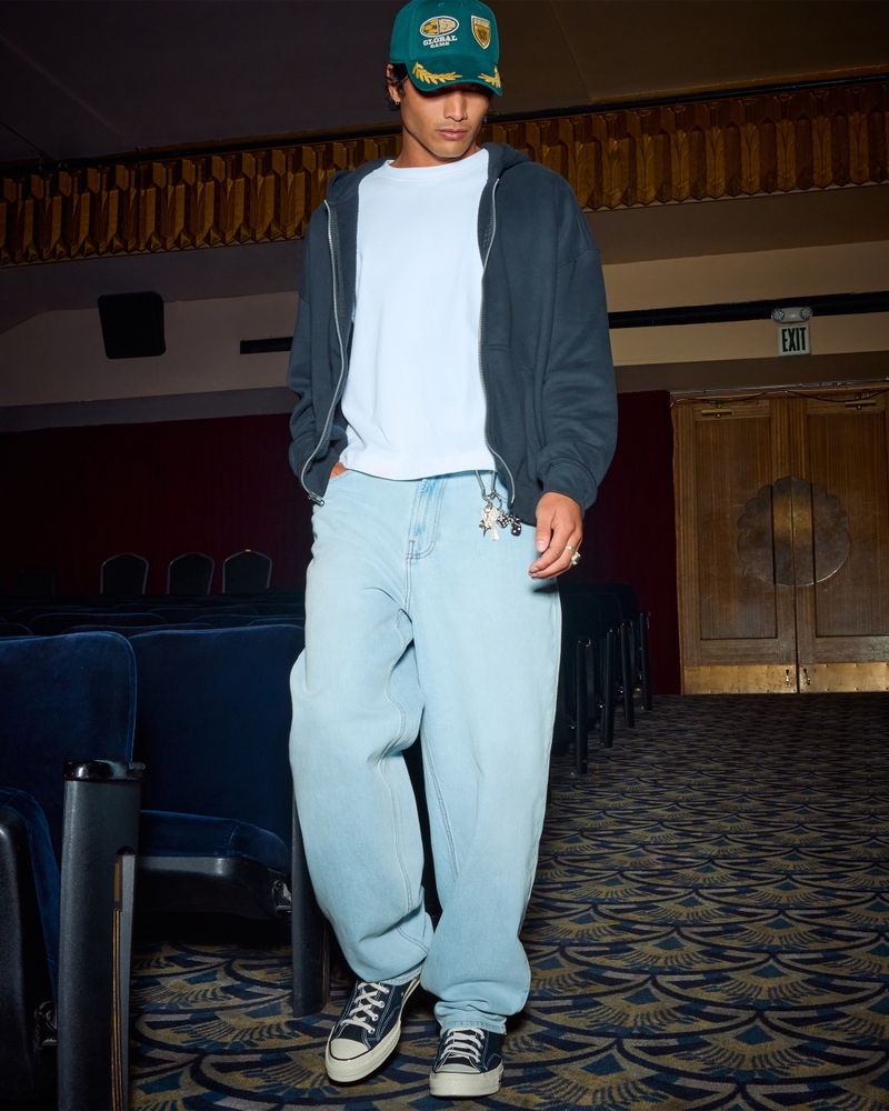 Men's Light Wash Skater Baggy Jeans Men's Bottoms