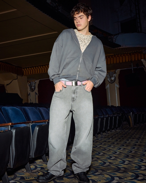Grey Skater Baggy Jeans, Washed Gray view 1