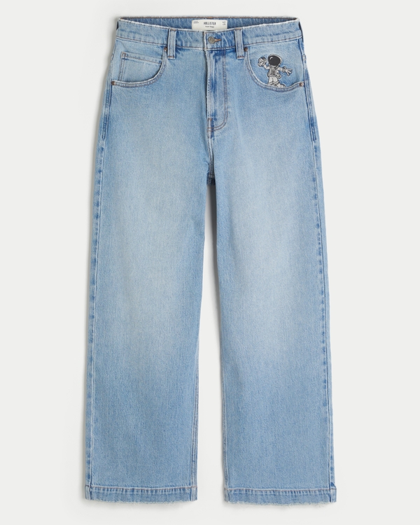 Light Wash Astronaut Graphic Super Baggy Jeans, Light view 1