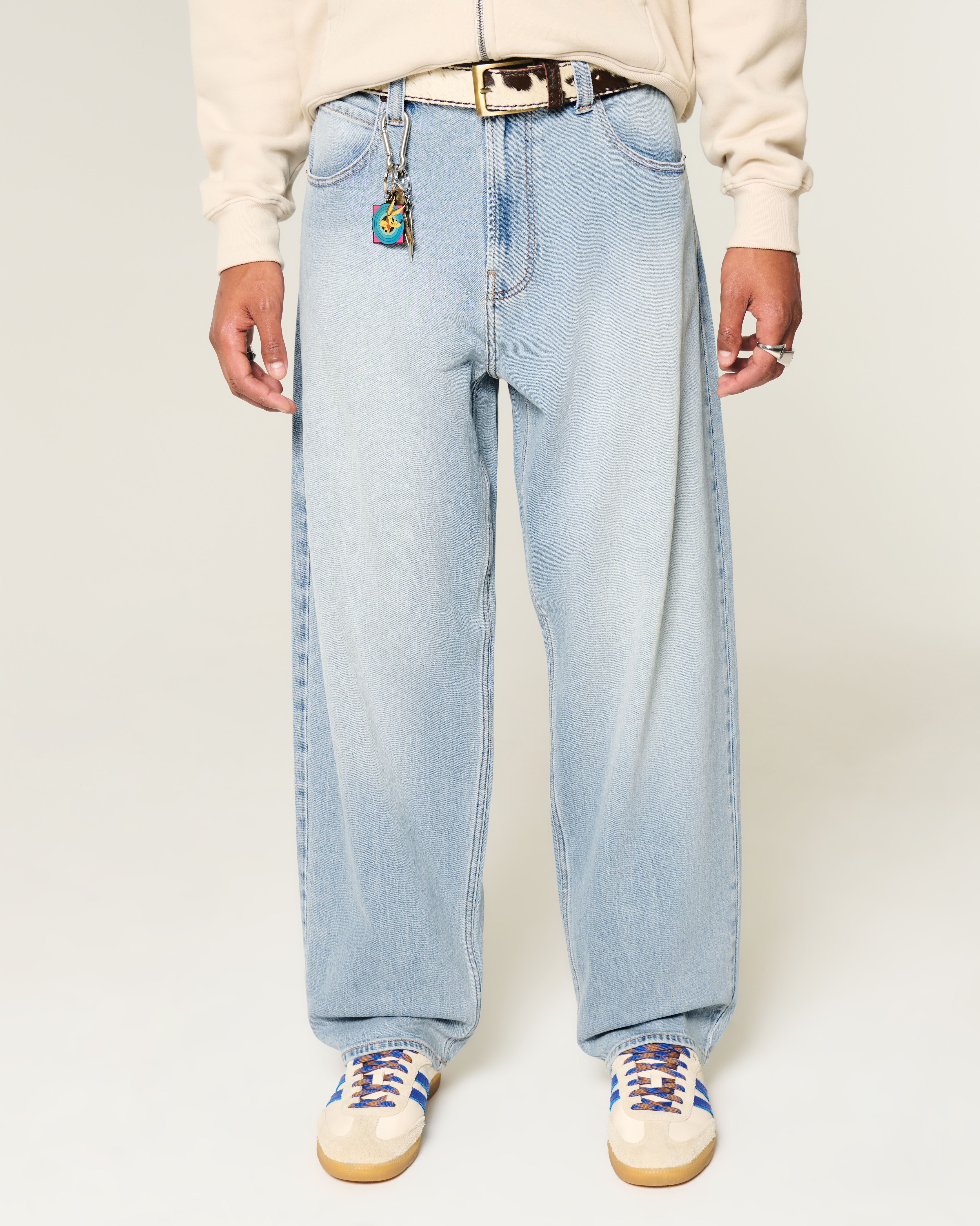 Embroidered Light Wash Skater Baggy Jeans