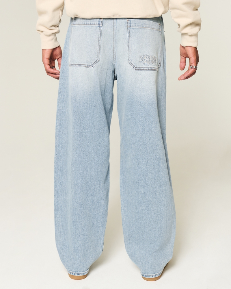Embroidered Light Wash Skater Baggy Jeans