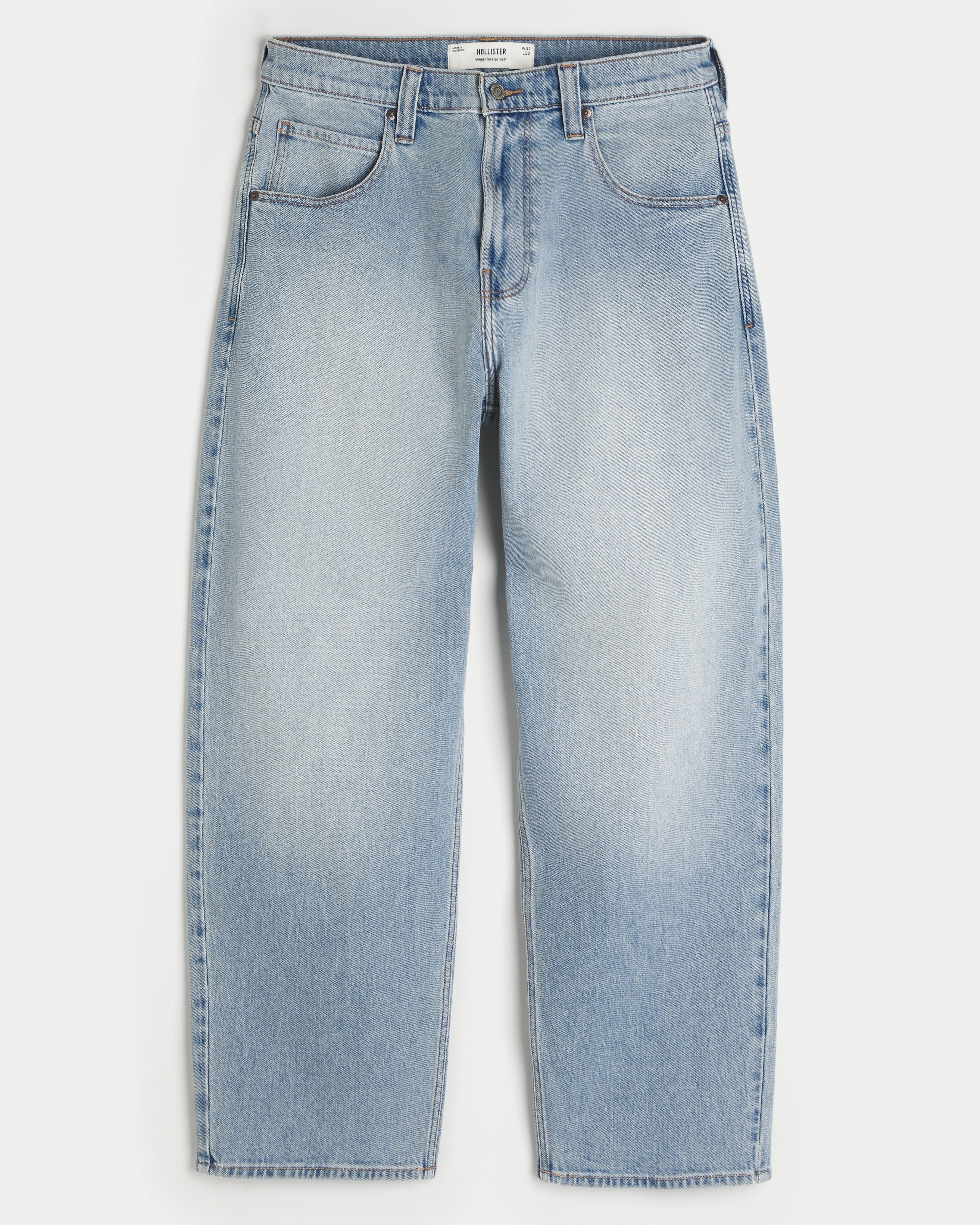 Embroidered Light Wash Skater Baggy Jeans