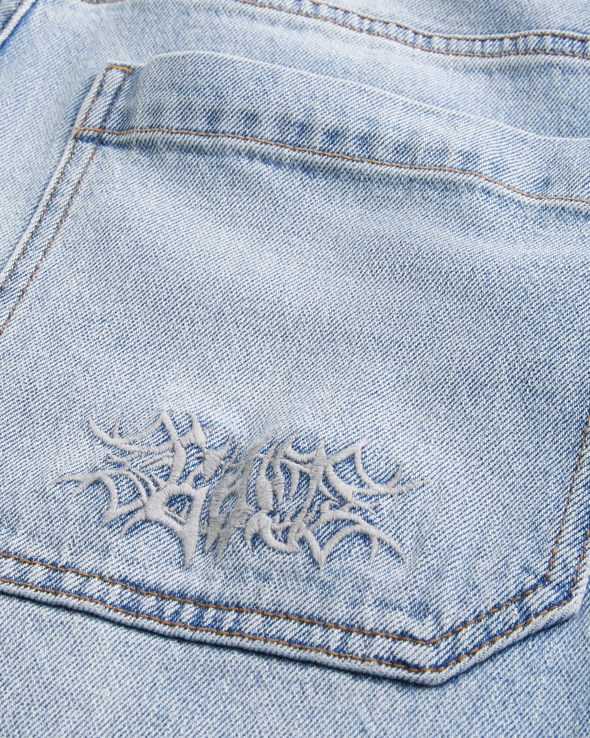 Embroidered Light Wash Skater Baggy Jeans