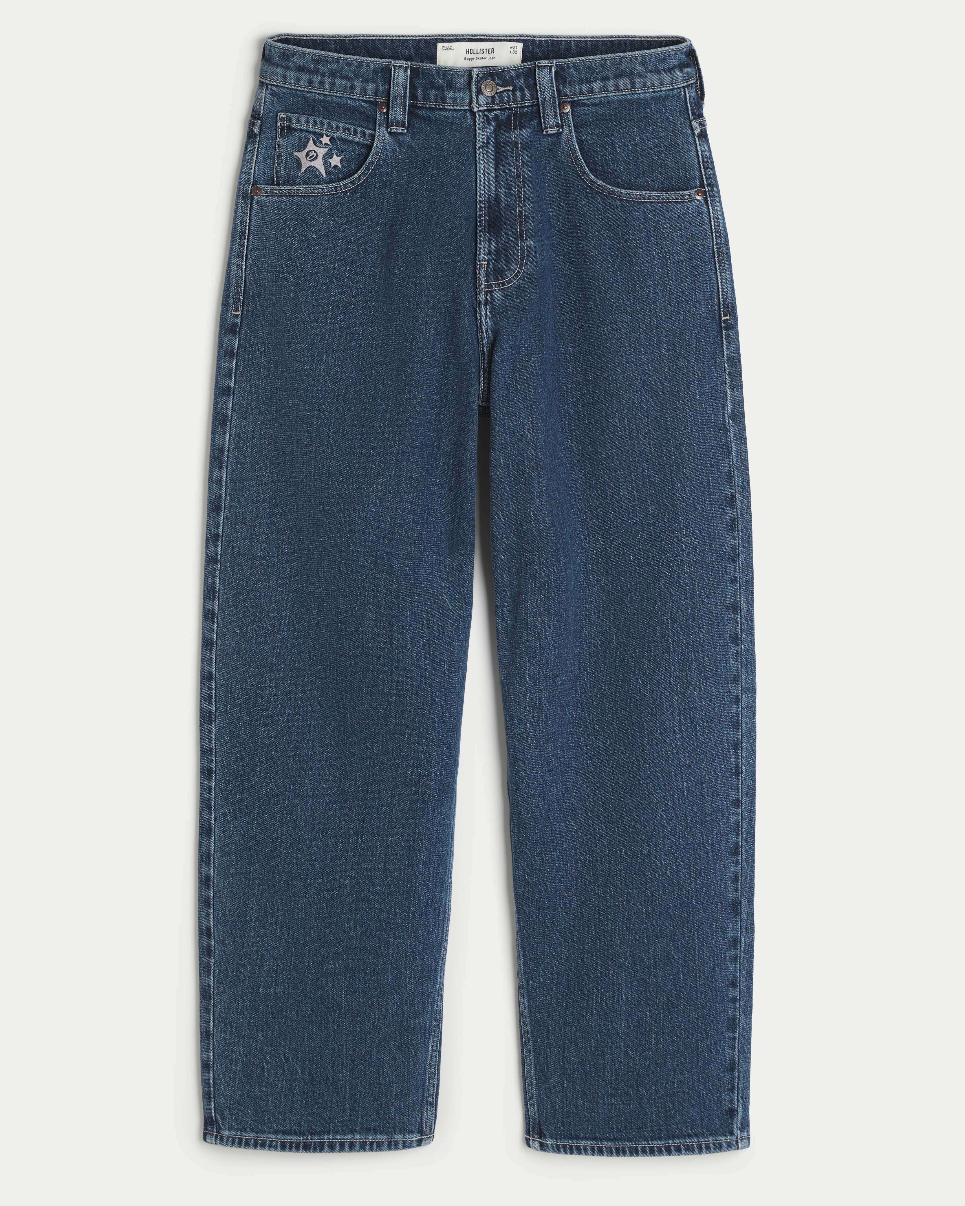 Medium Wash Star Graphic Skater Baggy Jeans