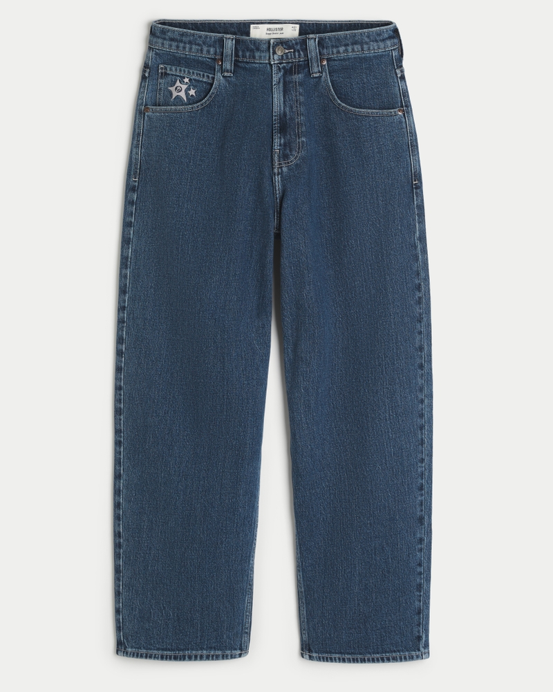 Men's Medium Wash Star Graphic Skater Baggy Jeans | Men's