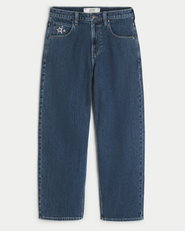 Medium Wash Star Graphic Skater Baggy Jeans, Medium view 1