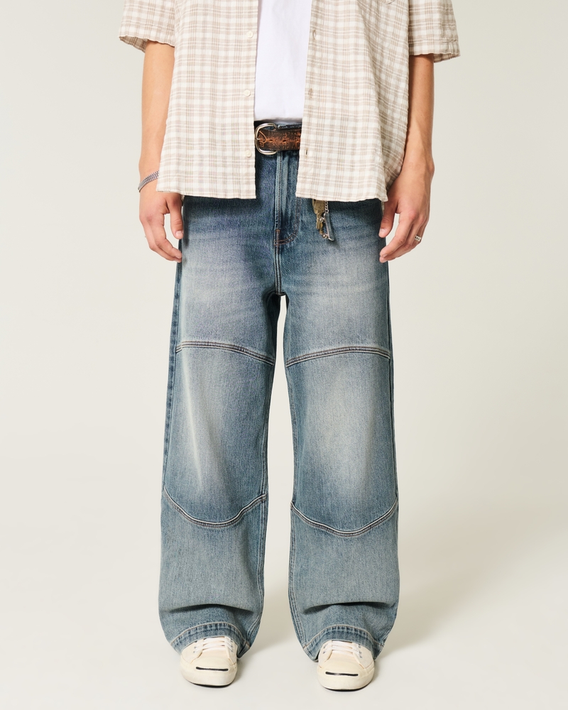 Medium Wash Seamed Super Baggy Jeans