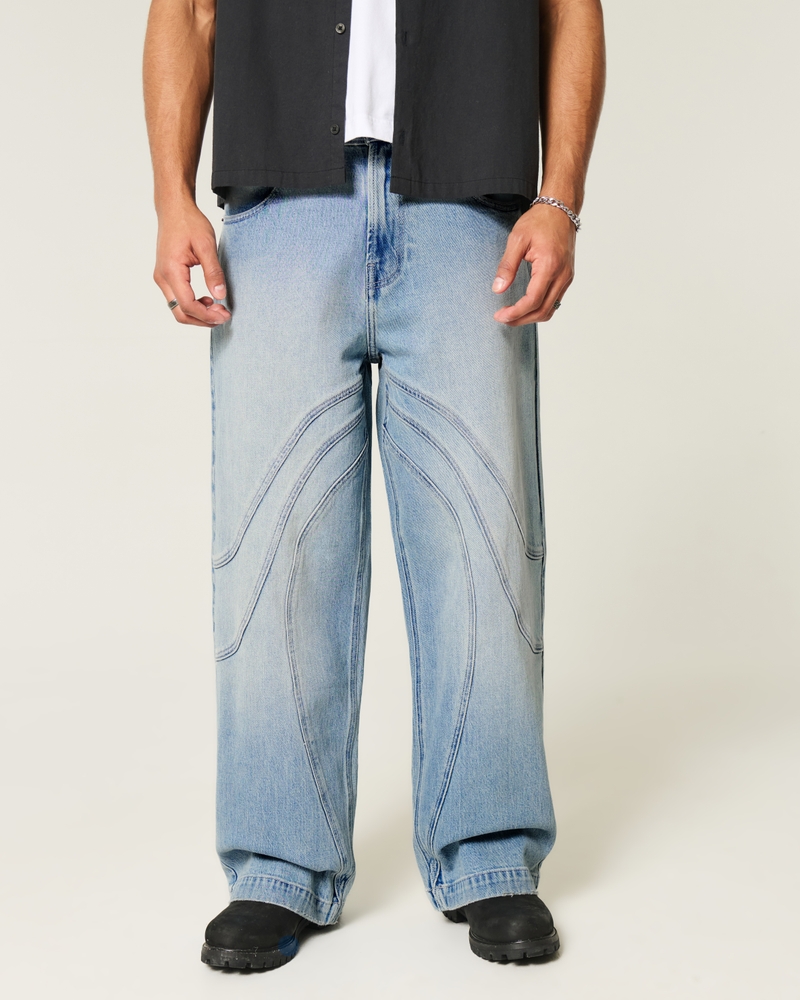 Light Wash Seamed Super Baggy Jeans