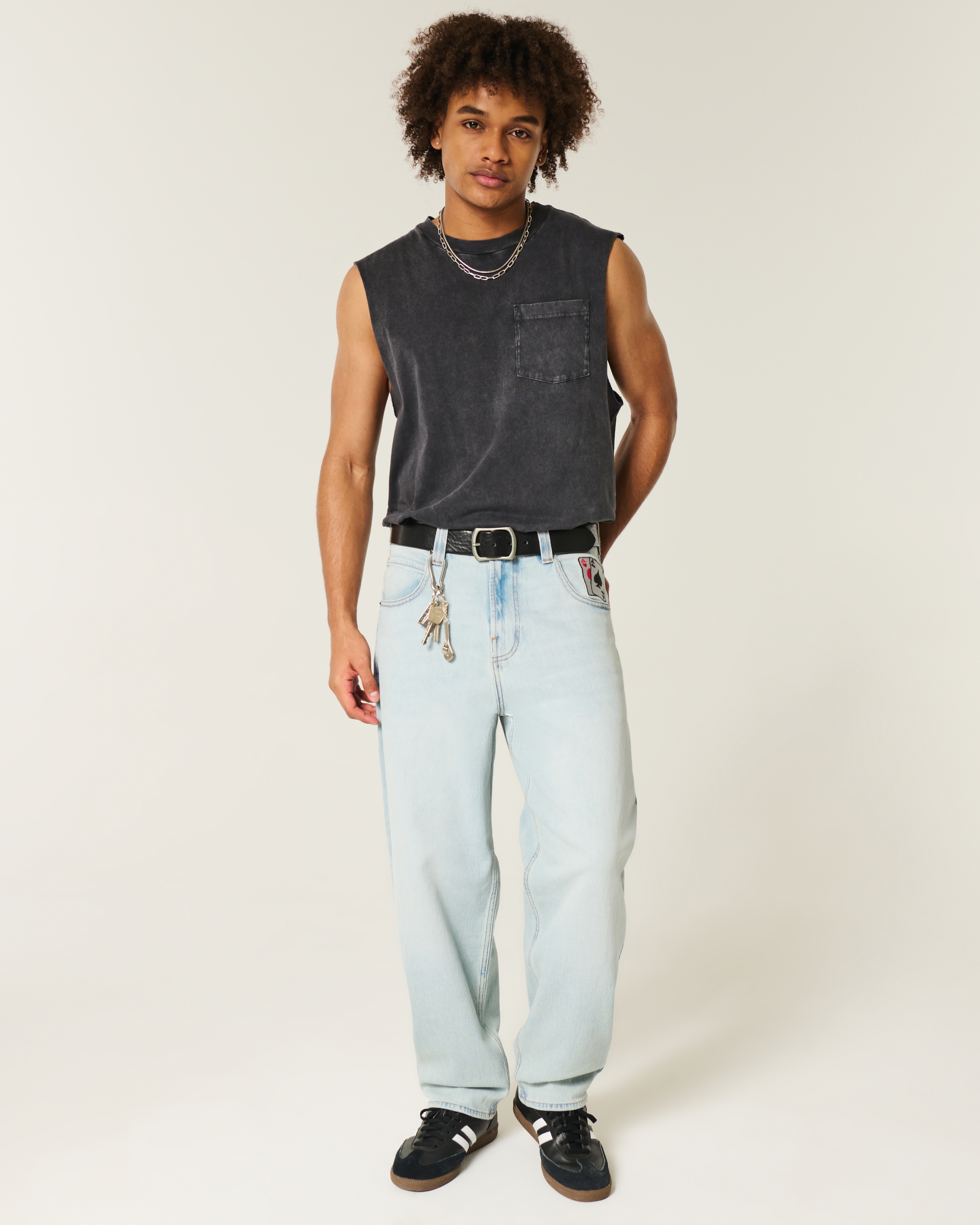 Light Wash Playing Card Graphic Skater Baggy Jeans