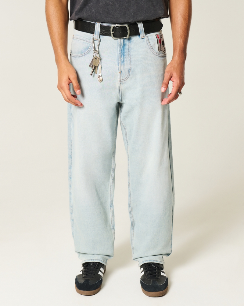Light Wash Playing Card Graphic Skater Baggy Jeans