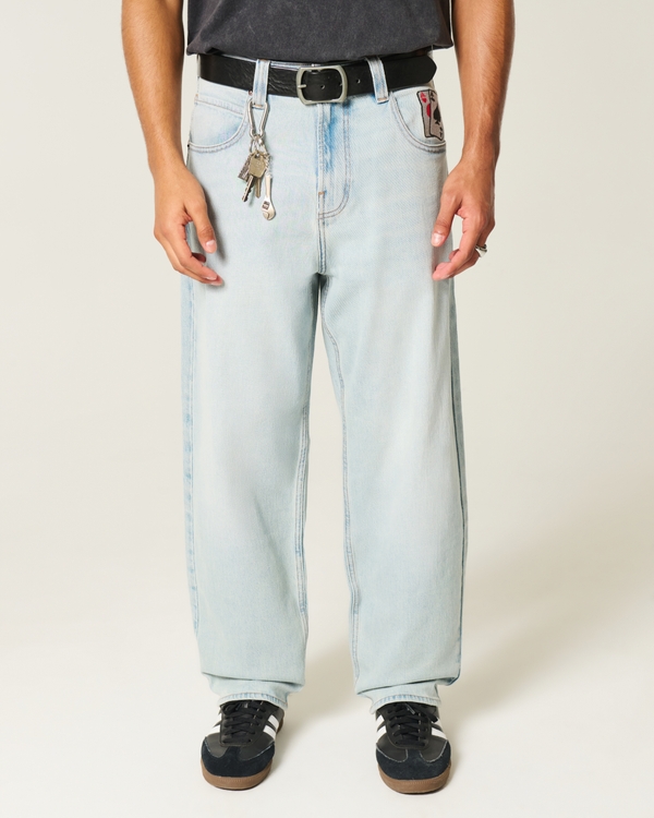 Light Wash Playing Card Graphic Skater Baggy Jeans