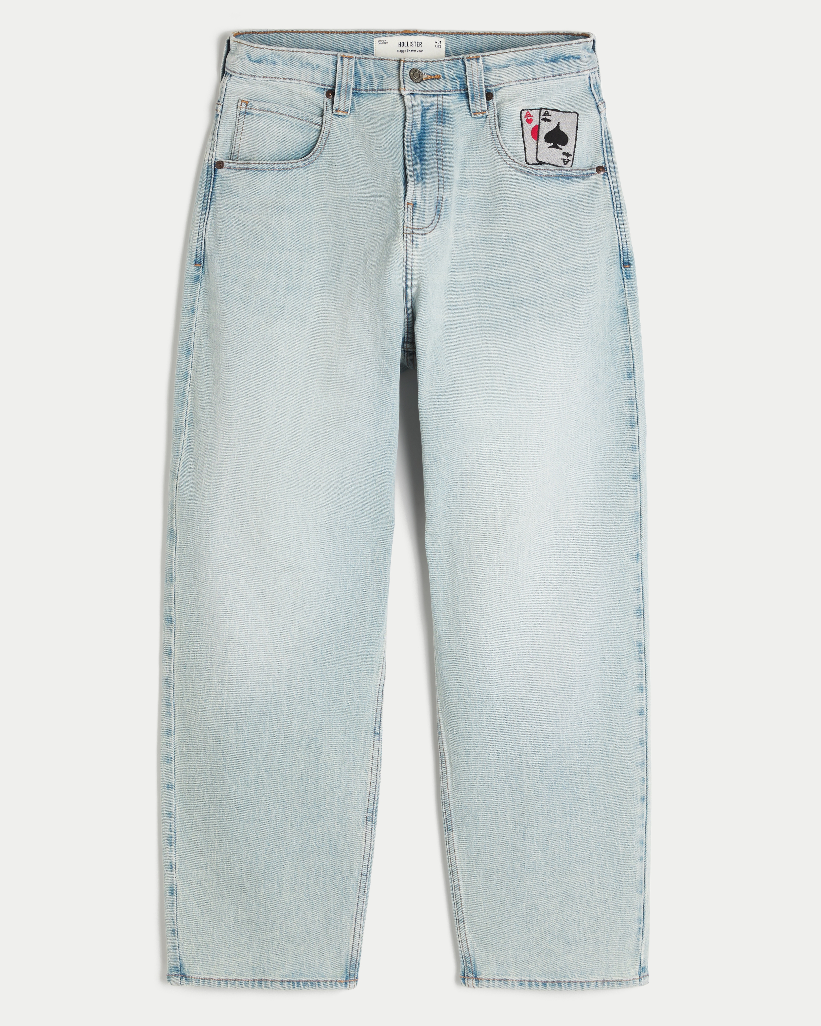 Light Wash Playing Card Graphic Skater Baggy Jeans