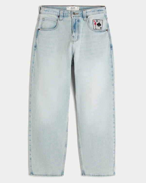 Light Wash Playing Card Graphic Skater Baggy Jeans