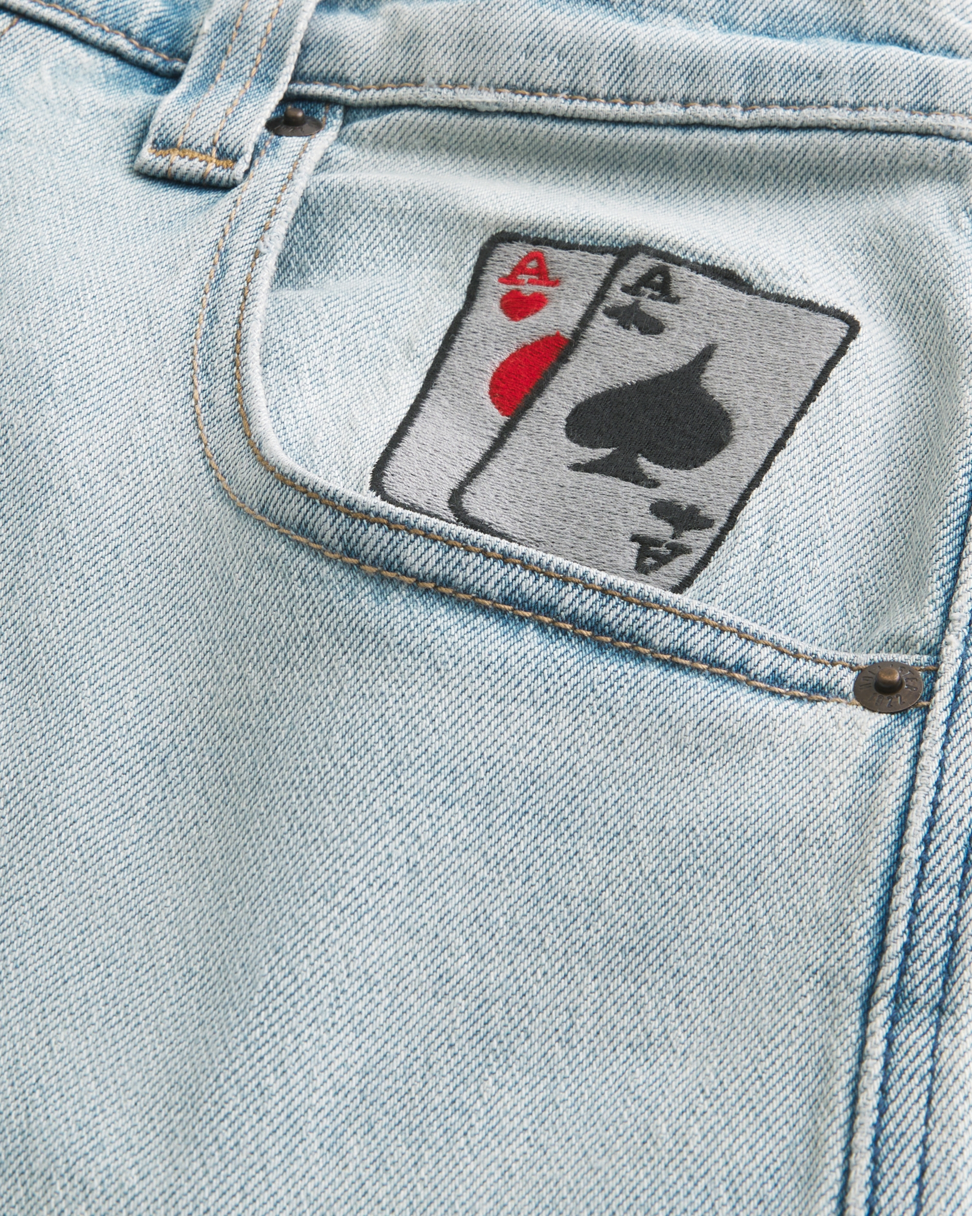 Light Wash Playing Card Graphic Skater Baggy Jeans