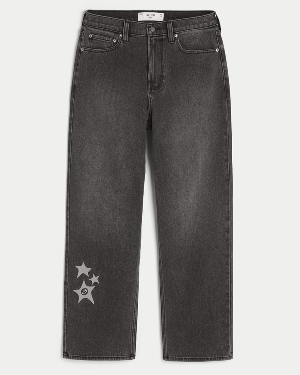 Washed Black Star Graphic Baggy Jeans