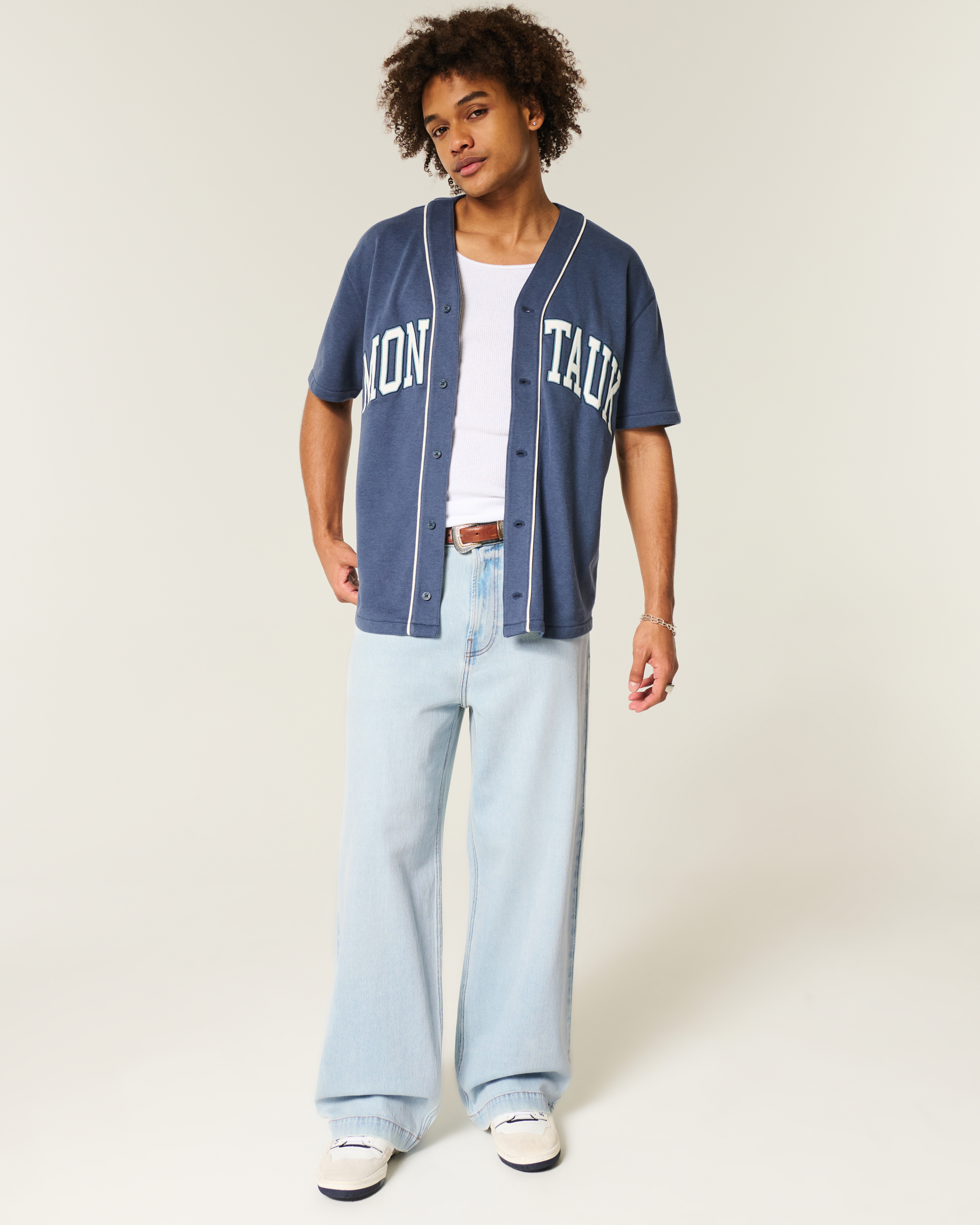 Light Wash New York Graphic Super Baggy Jeans