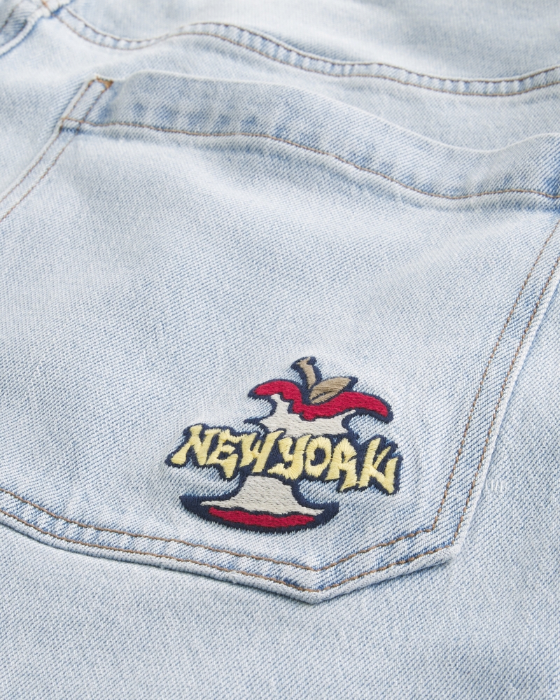 Light Wash New York Graphic Super Baggy Jeans
