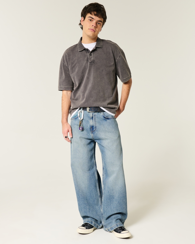 Men's Medium Wash Super Baggy Jeans | Men's Bottoms | HollisterCo.com