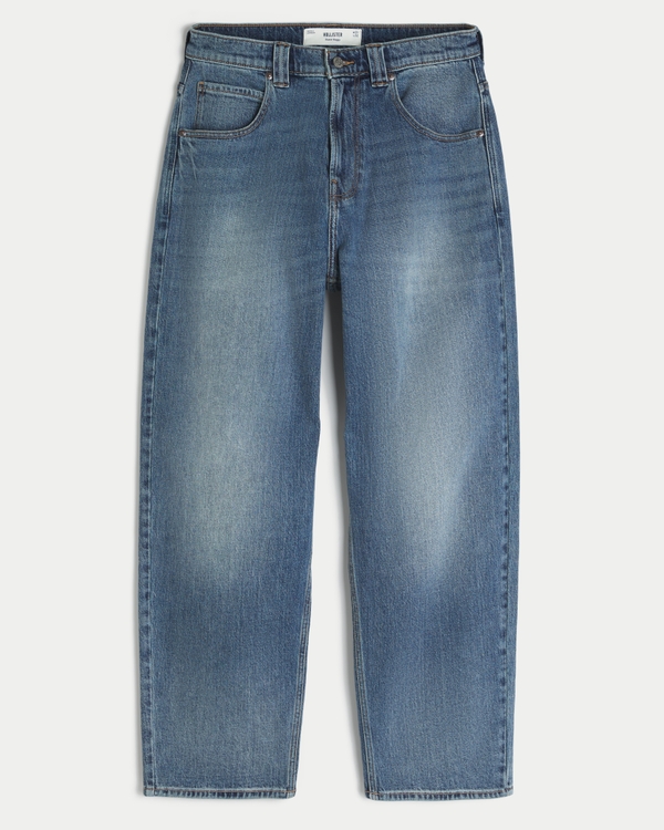 Medium Wash Embroidered Shark Graphic Skater Baggy Jeans, Medium view 1