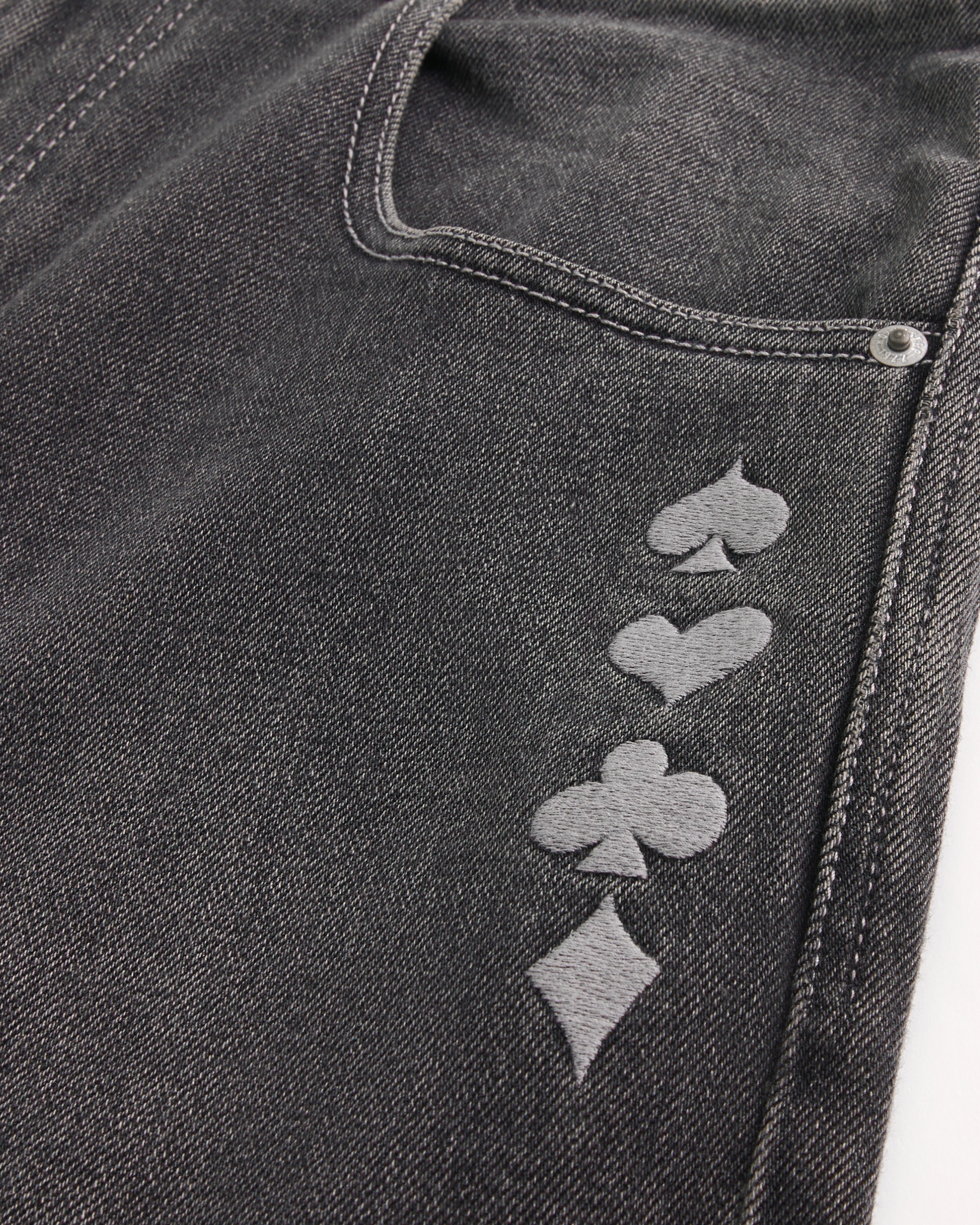 Washed Black Playing Card Joker Graphic Skater Baggy Jeans