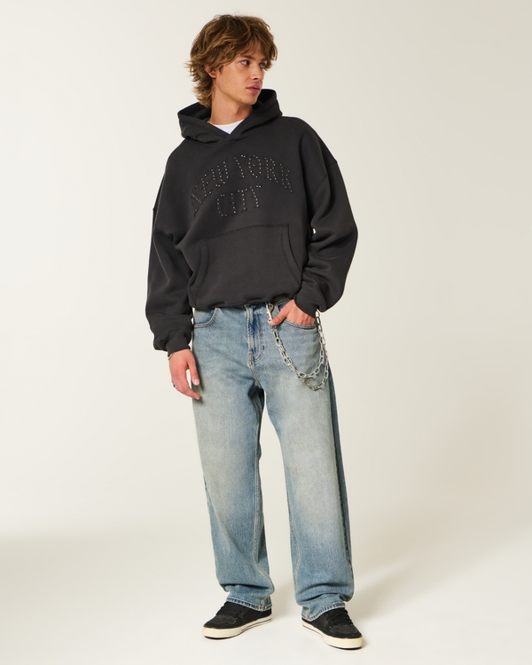 Men's Medium Wash Hollywood Graphic Skater Baggy Jeans | Men's