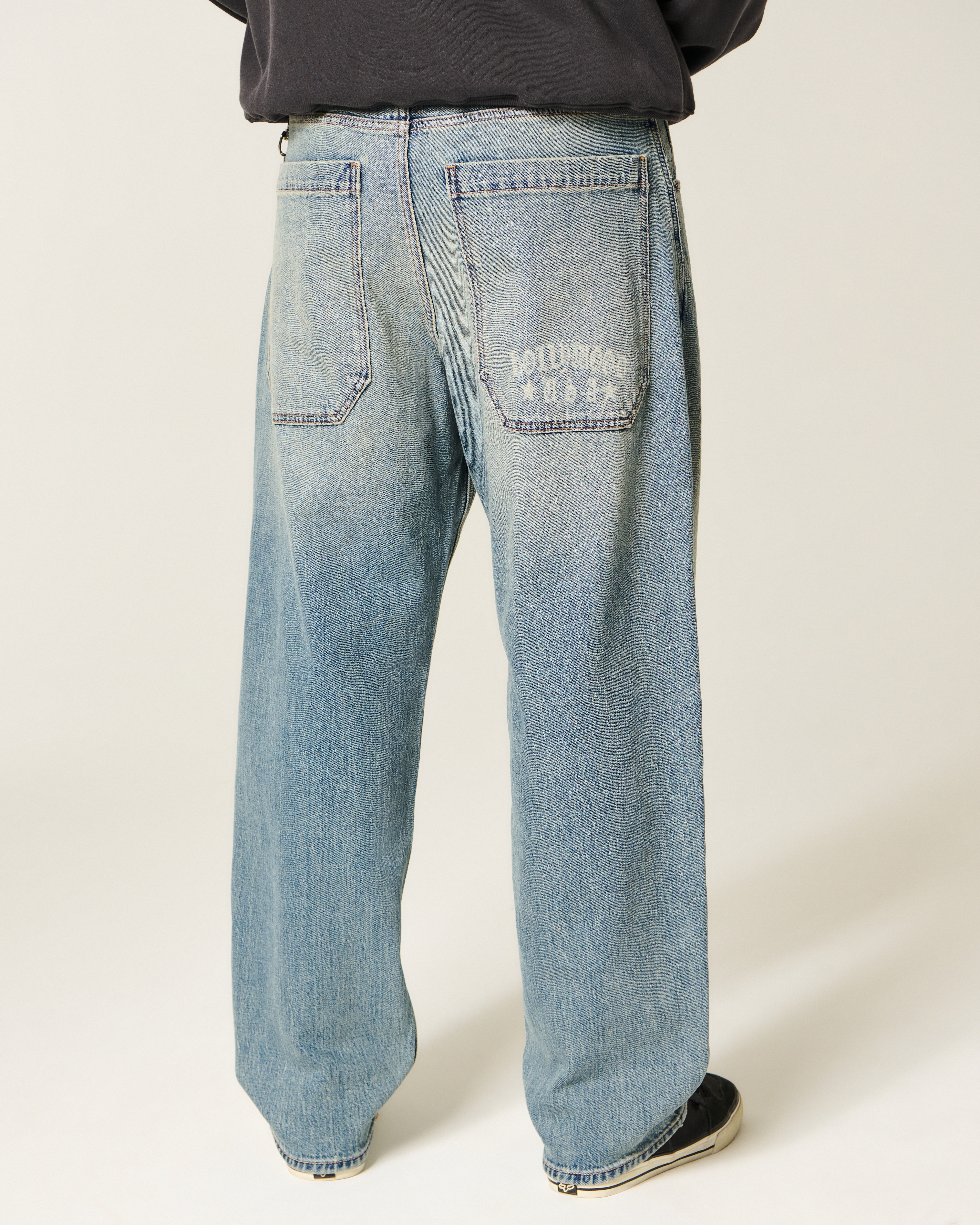 Medium Wash Hollywood Graphic Skater Baggy Jeans