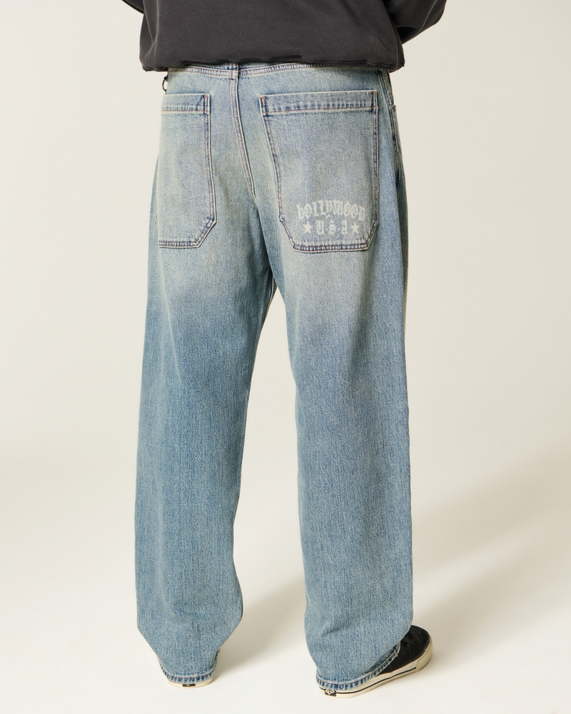 Medium Wash Hollywood Graphic Skater Baggy Jeans