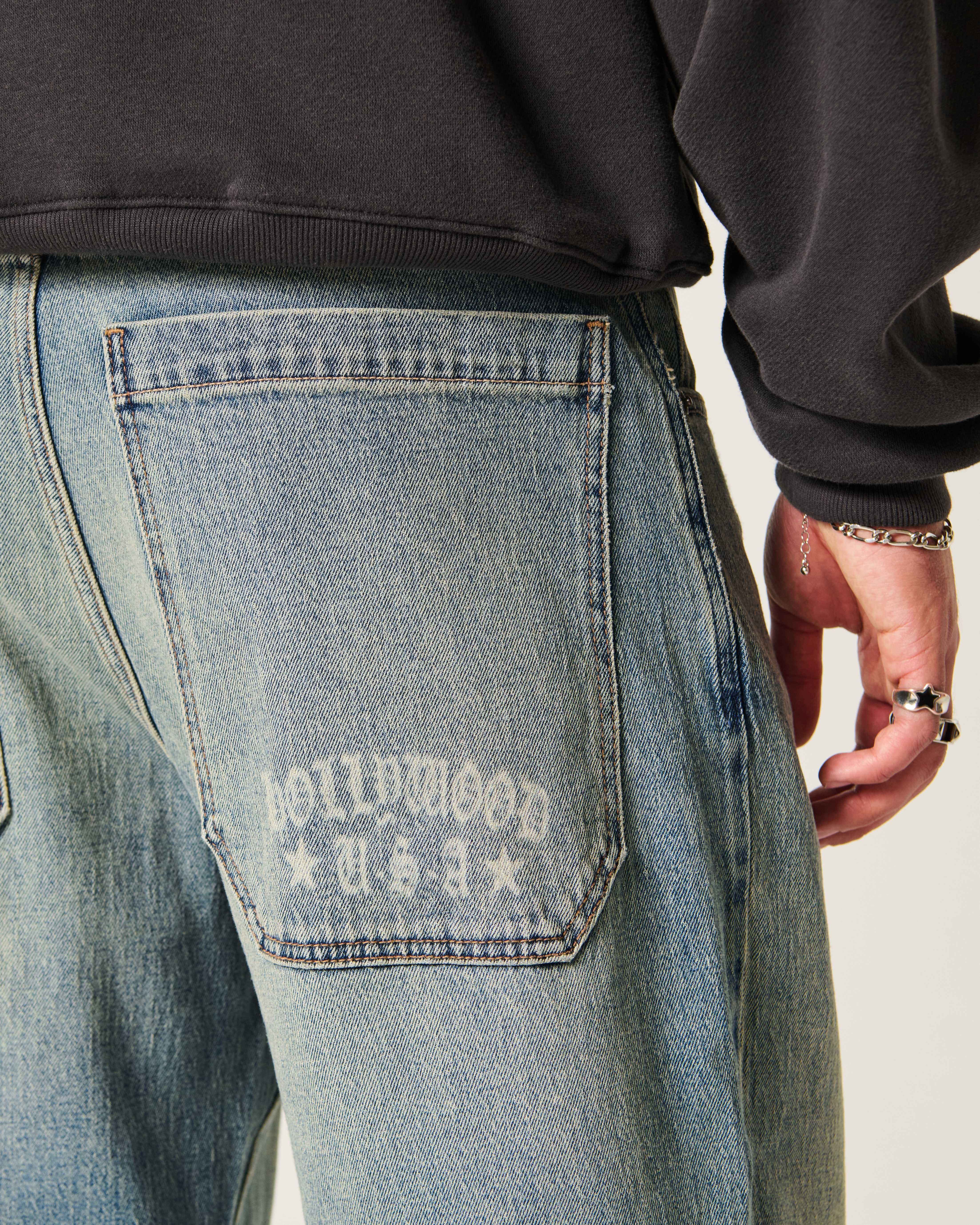 Medium Wash Hollywood Graphic Skater Baggy Jeans