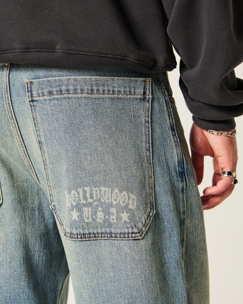 Medium Wash Hollywood Graphic Skater Baggy Jeans