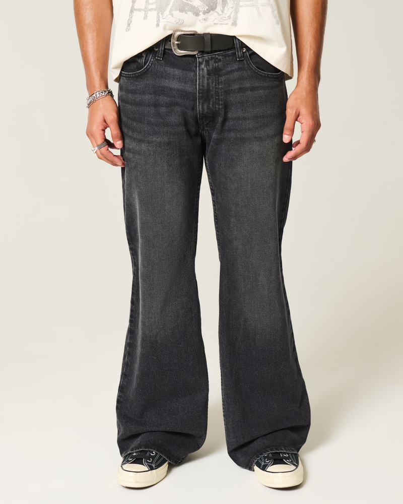 Men's Washed Black Flare Jeans Men's Sale