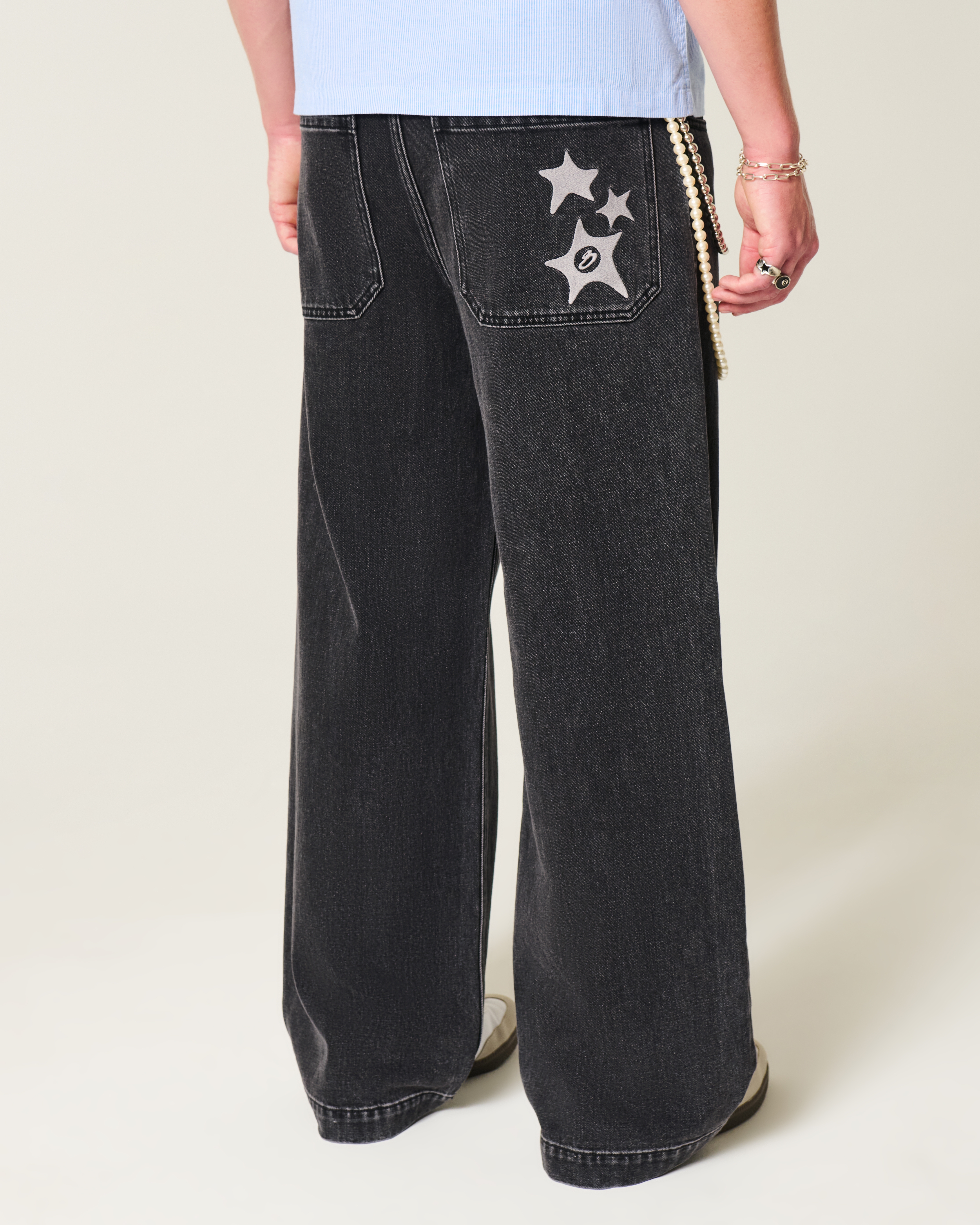 Washed Black Star Graphic Super Baggy Jeans