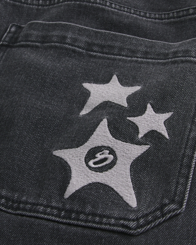 Washed Black Star Graphic Super Baggy Jeans