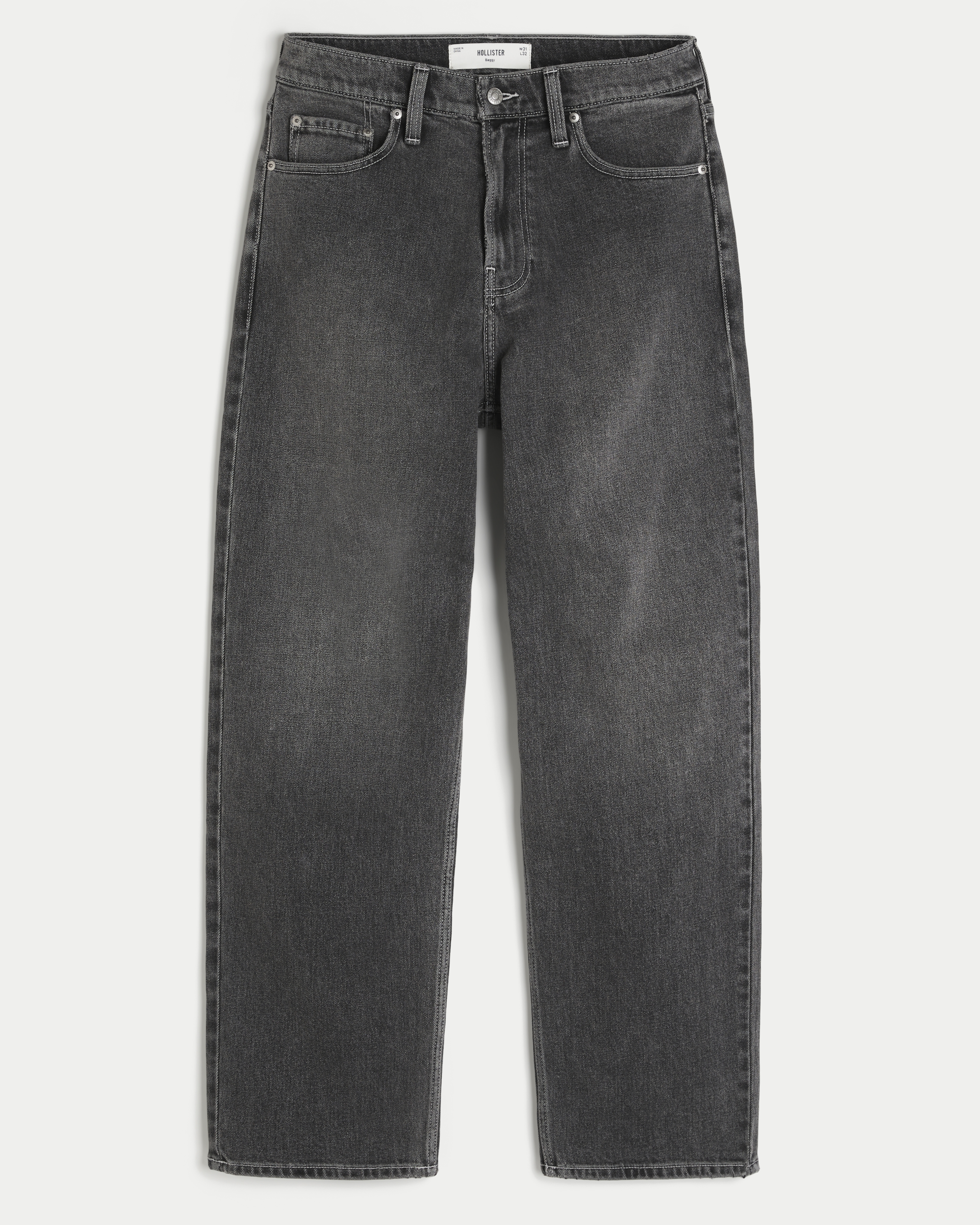 Washed Black Embroidered Baggy Jeans