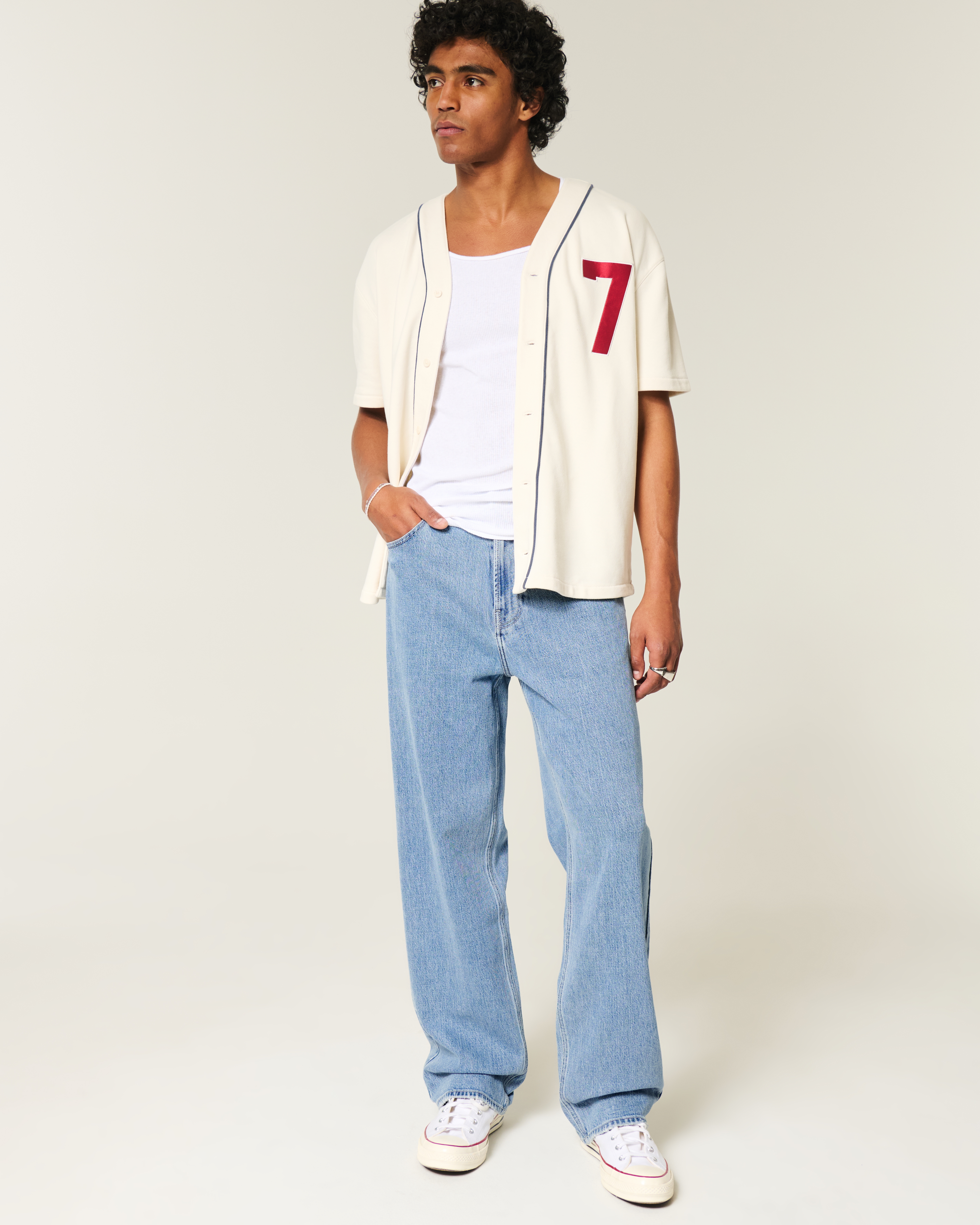 Medium Wash Embroidered Baggy Jeans