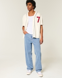 Medium Wash Embroidered Baggy Jeans