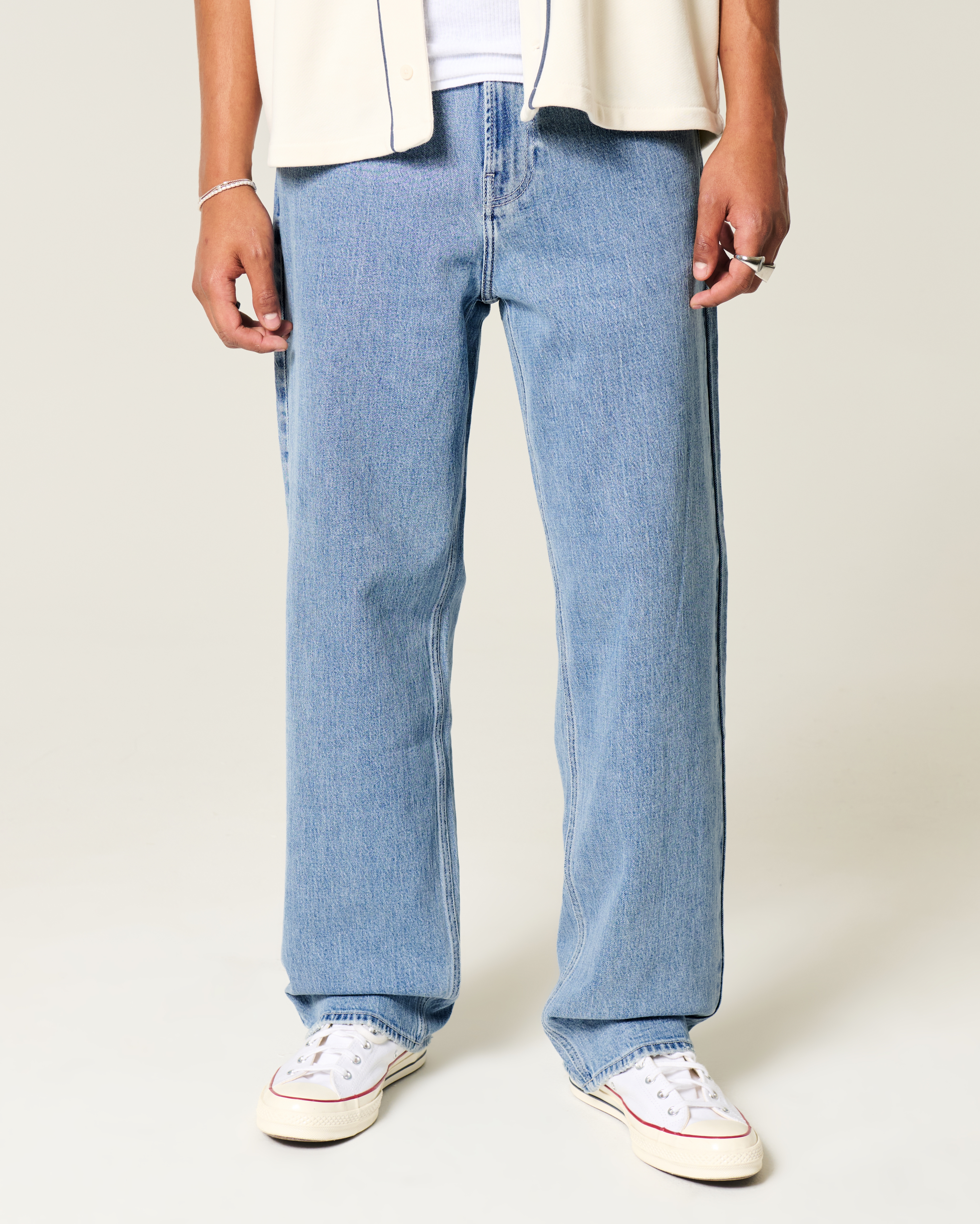 Medium Wash Embroidered Baggy Jeans