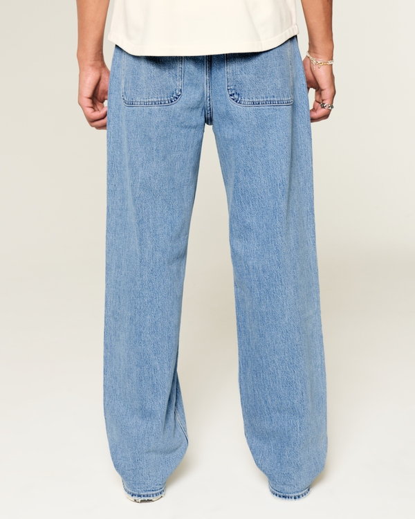 Medium Wash Embroidered Baggy Jeans