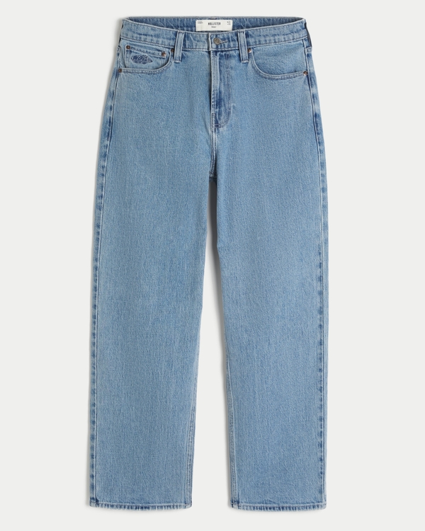 Medium Wash Embroidered Baggy Jeans