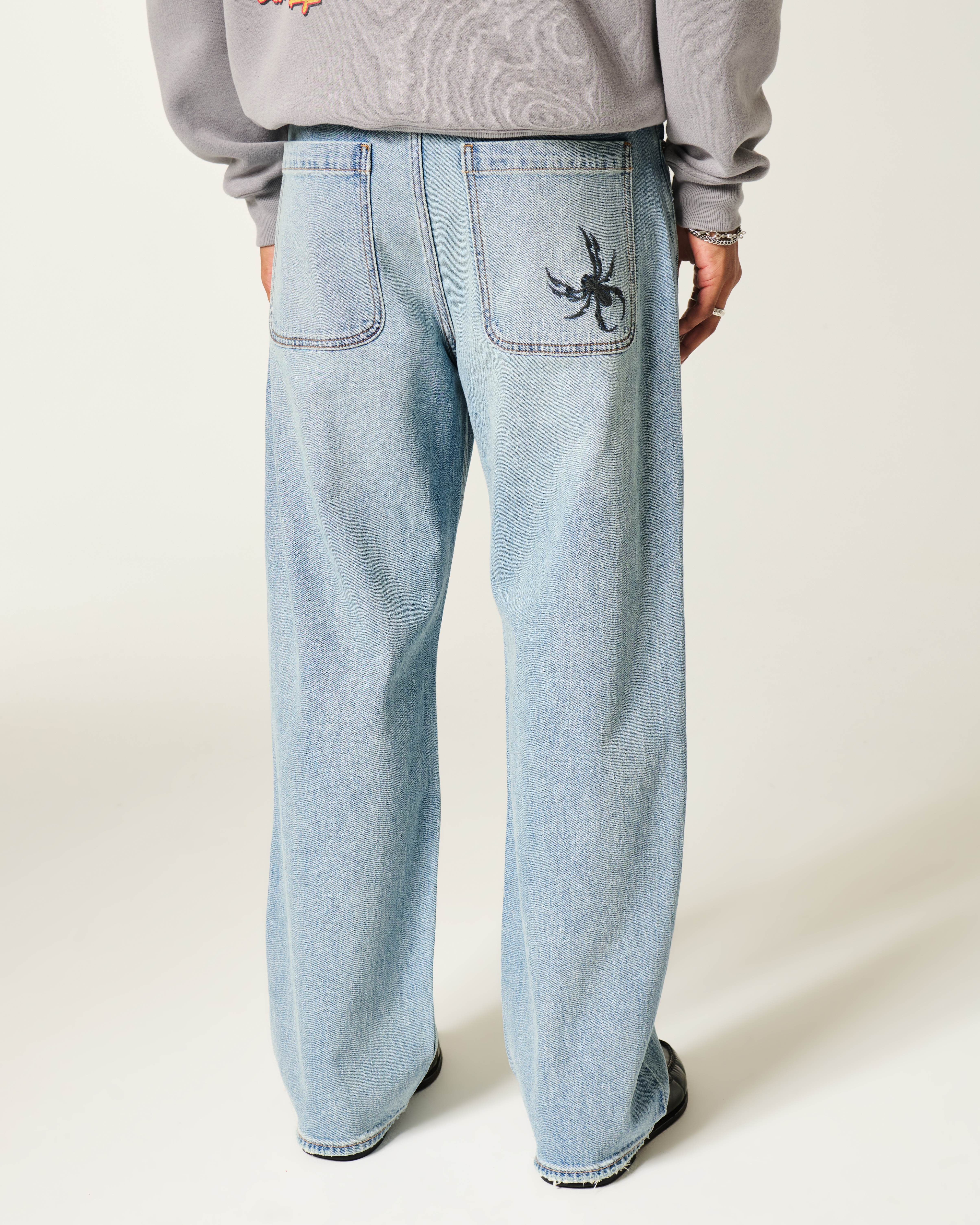 Spider Embroidery Baggy Jeans