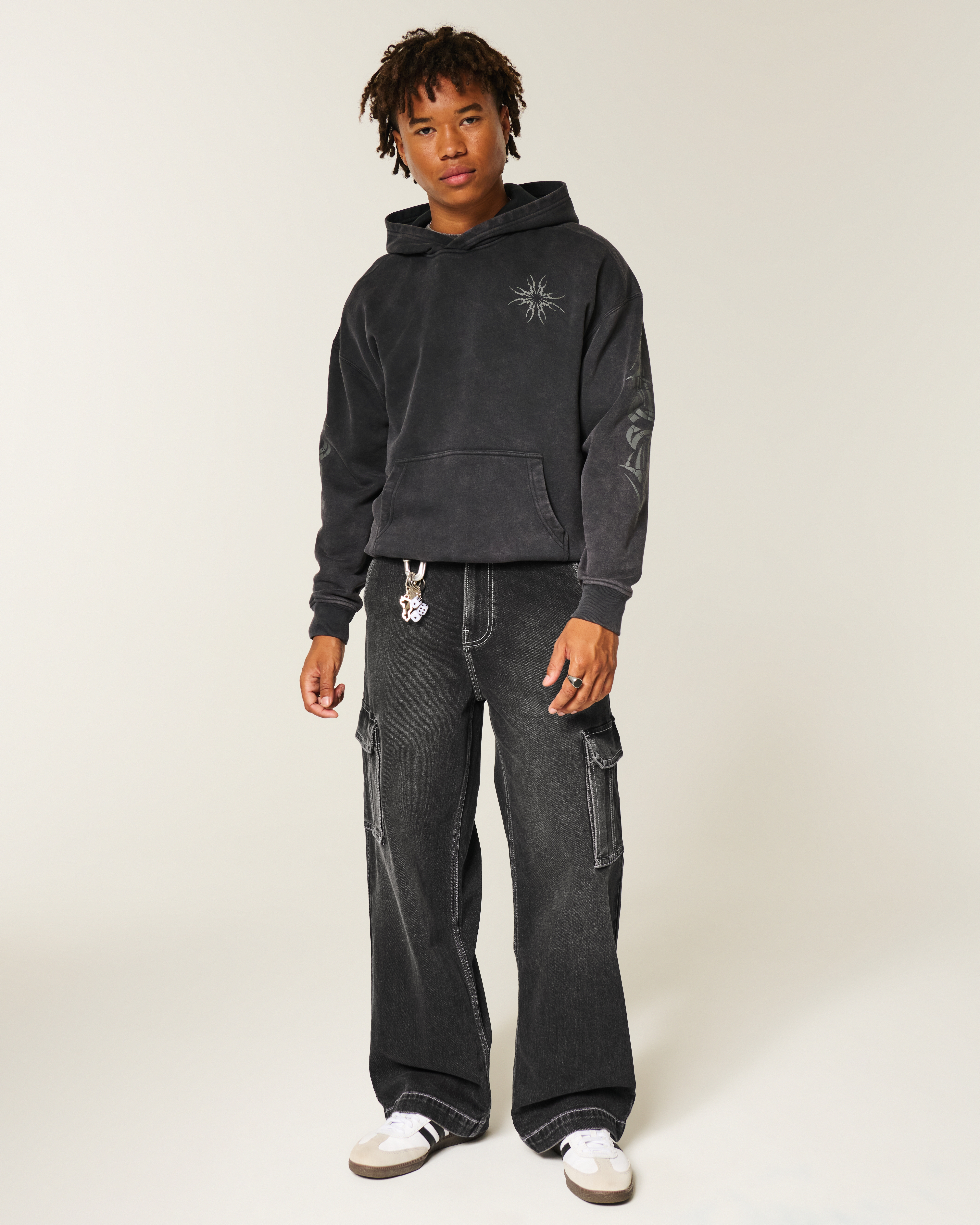 Washed Black Super Baggy Cargo Jeans