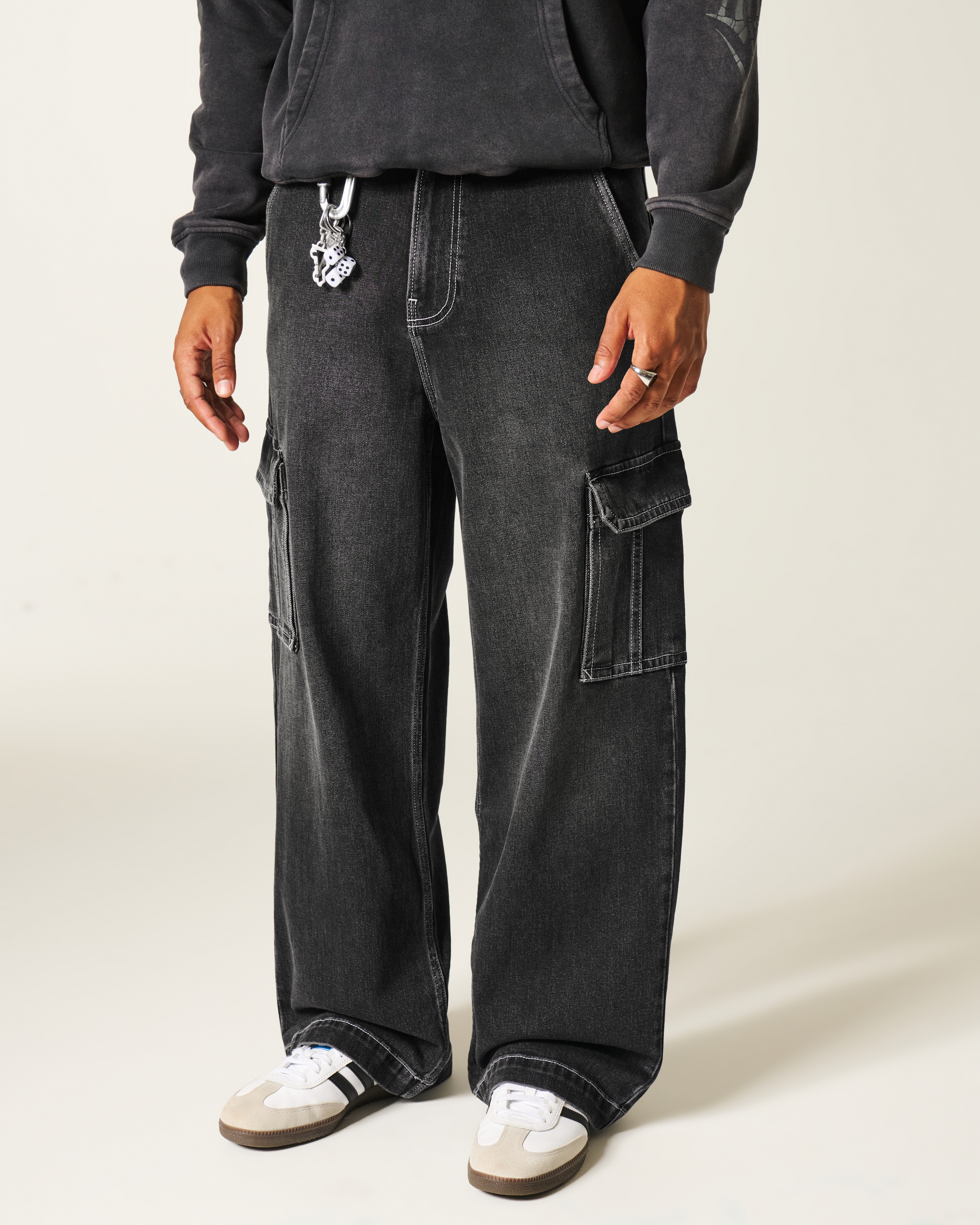 Washed Black Super Baggy Cargo Jeans