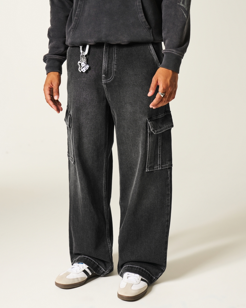 Washed Black Super Baggy Cargo Jeans