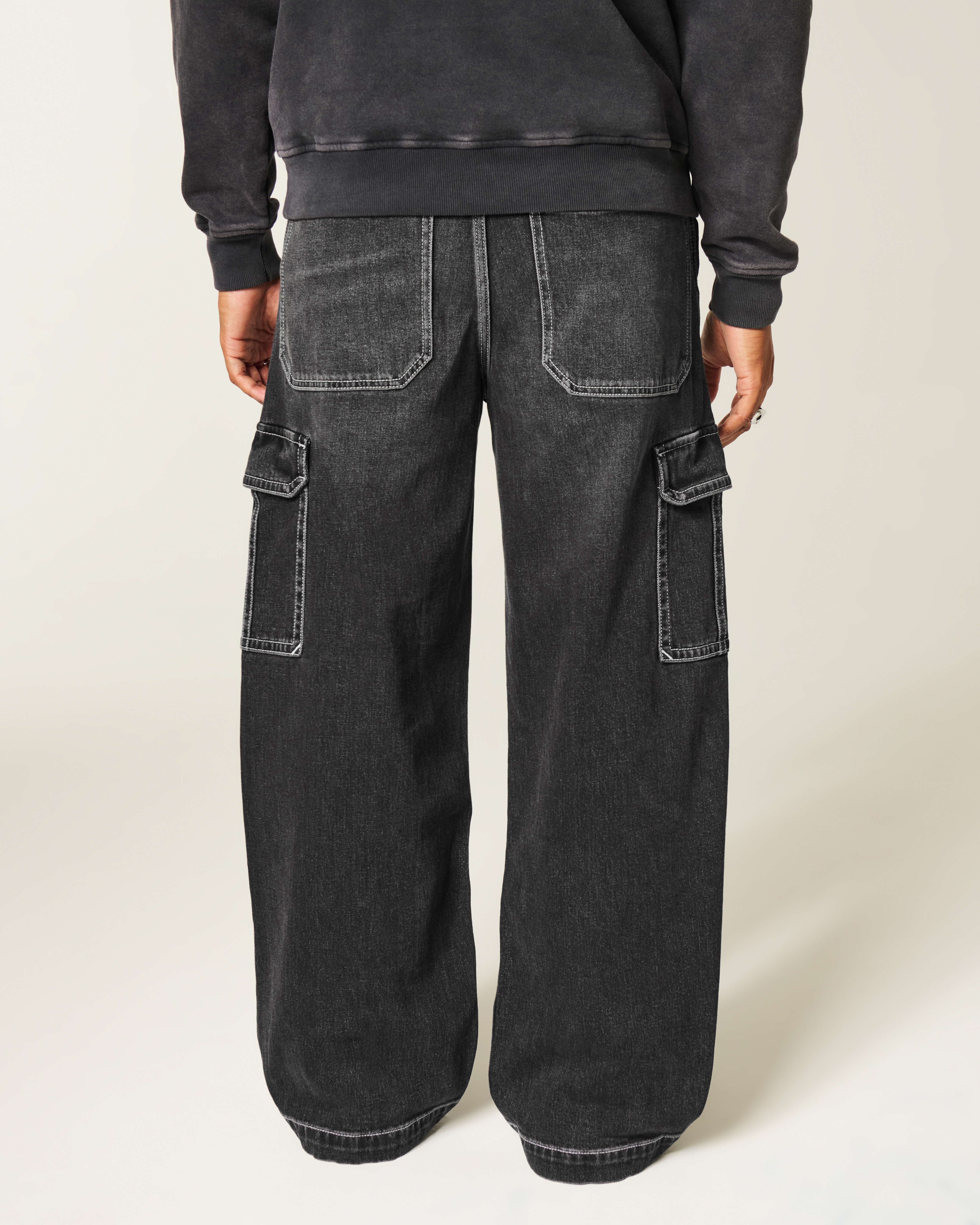 Washed Black Super Baggy Cargo Jeans