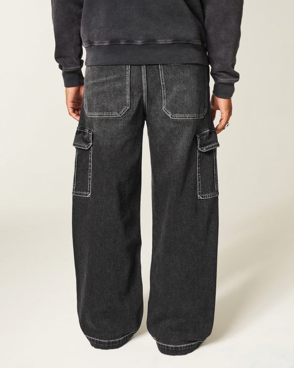 Washed Black Super Baggy Cargo Jeans