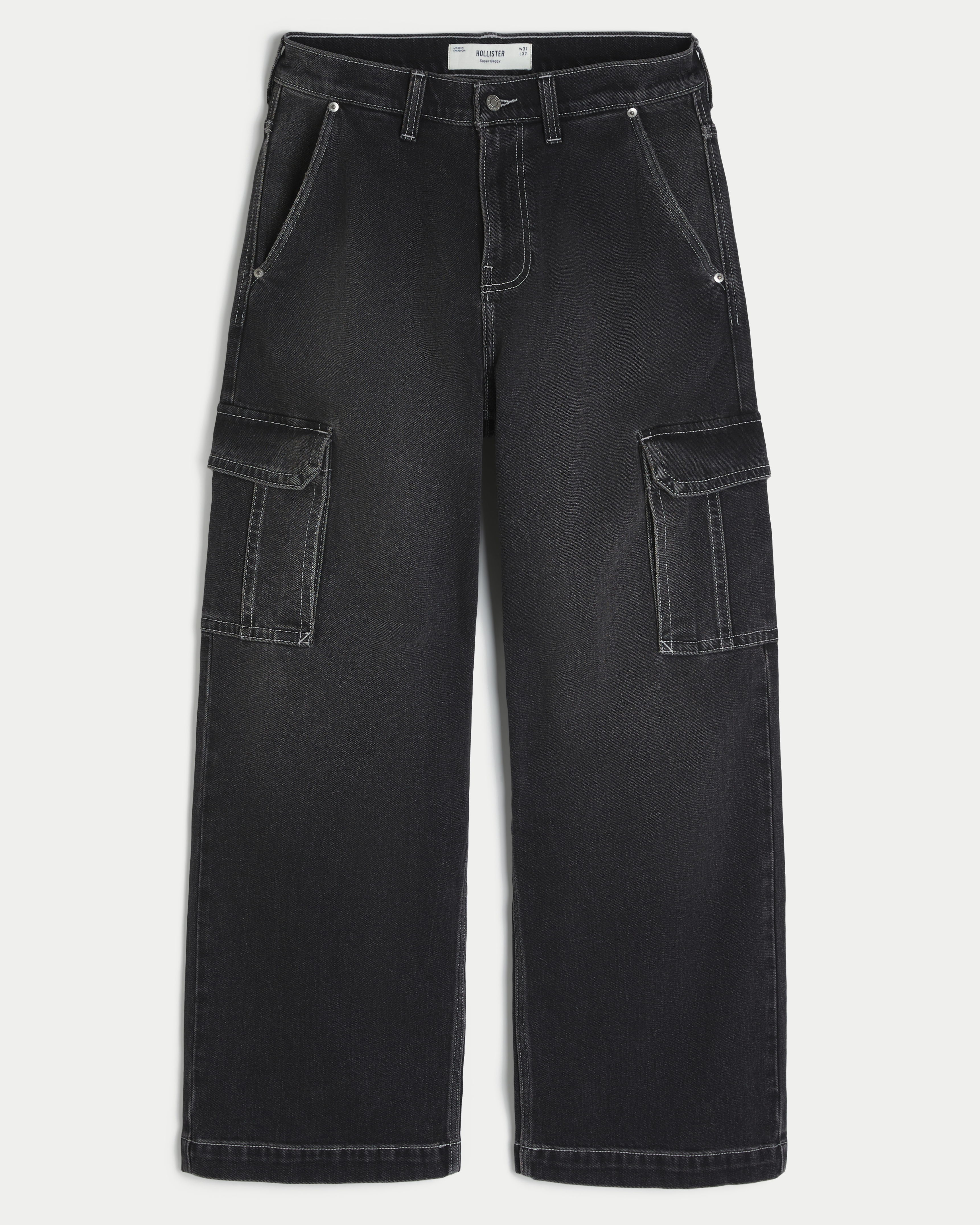 Washed Black Super Baggy Cargo Jeans